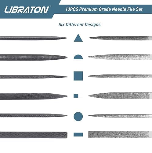 LIBRATON Small File Set, Needle Diamond Files 13PCS, 6pcs Jewlers & 6 Steel for Precision Metal Work, Wood, Woodworking, Plastic Carving Tool with Brush and Carry Case thumbnail 4