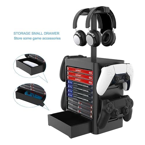EJGAME Multifunctional Game Disk Storage Tower Holder,Game Disk Rack and Controller/Headset Stand Holder Compatible with Xbox Series X/Nintendo Switch/PS5/PS4 thumbnail 2