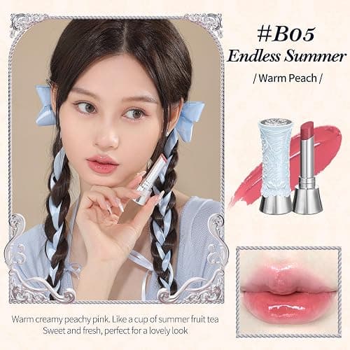 Flower Knows Swan Ballet Shine Lipstick,Hydrating Solid Lip Gloss,Moisturizing Pink Tinted Lip Balm-Long Lasting Lip Gloss in Balm for Girls&Women,Vegan & Cruelty-Free(B05 Endless Summer) thumbnail 5