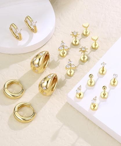 Flat Back Stud Earrings for Women Hypoallergenic Cartilage Earrings Helix Piercing Jewelry Surgical Stainless Steel Chunky Huggie Hoops thumbnail 2