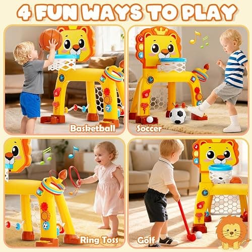 OWNONE 1 4 in 1 Toddler Basketball Hoop & Soccer Goal, Gift for Boys Girls 1 2 3 Years Old, Kids Sports Toys with Lights Sounds Music, Baby Toys for 12-18 Months, Christmas Birthday Gift for Age 1-3 thumbnail 4