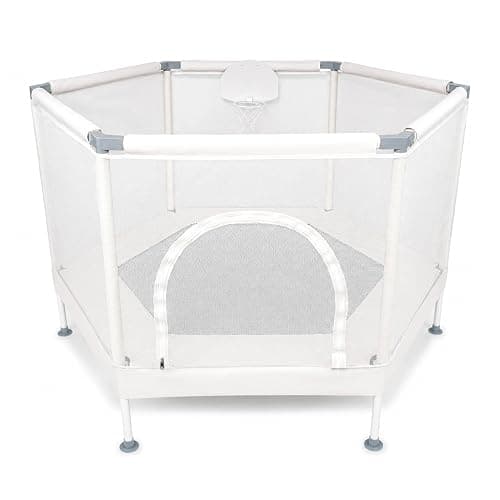 Square House Kids Trampoline, Aesthetic Indoor and Outdoor Toddler Trampoline with Safety Net, Basketball Hoop, 220lb Capacity, Ultra Safe No-Gap Design, Gifts for Boys & Girls - Image 1