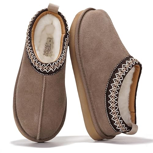 Project Cloud 100% Genuine Leather Womens Slippers with Genuine Australian Shearling Fur Lining Slippers for Women - Non-Slip EVA with Memory Foam Fuzzy Slippers Women Footwear (Nerita) - Image 1
