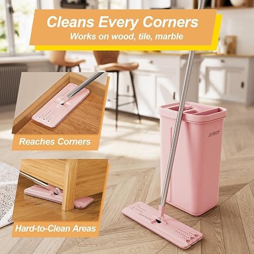 JOYMOOP Mop and Bucket Set, Pink – 3 Microfiber Mop Pads, Hands-Free Floor Cleaning, Wall Cleaner thumbnail 5