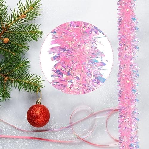 LOMIMOS 17 Ft Easter Christmas Tinsel Garland,Pink Glittering Decoration for Xmas Tree Party Wedding Supplies thumbnail 2