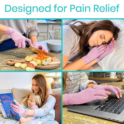 Vive Arthritis Gloves - Men, Women Rheumatoid Compression Hand Glove | Osteoarthritis- Arthritic Joint Pain Relief - Carpal Tunnel Wrist Support - Open Finger, Fingerless Thumb for Computer Typing thumbnail 5