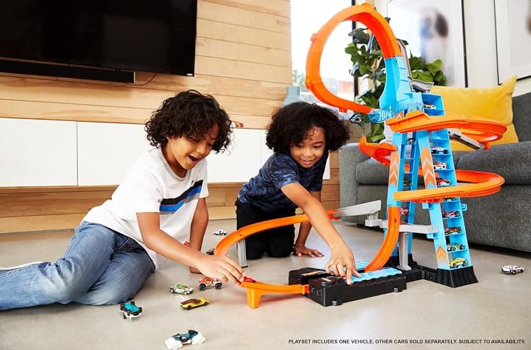 Hot Wheels Sky Crash Tower Track Set, 2.5+ ft / 83 cm High with Motorized Booster, Orange Track & 1 Hot Wheels Vehicle, Race Multiple Cars, Gift for Kids 5 to 10 Years Old & Up thumbnail 2