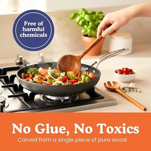 Non-Toxic Cooking Utensils – 6-Piece Kitchen Utensils Set, Glue-Free & One-Piece Wooden Spoons for Cooking, Natural Wooden Utensil Set with Plant-Based Finish, Free of Forever Chemicals thumbnail 2
