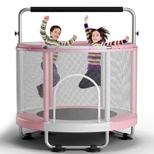 ZCMHAXJ 55" Trampoline for Kids with Enclosure, 440lbs Capacity Indoor & Outdoor Toddler Trampoline with Adjustable Gymnastics Bar & Toys, for Boys & Girls - Pink thumbnail 7