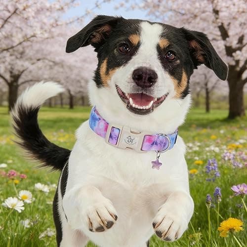 Elegant little tail Dog Collar - Colorful Print Dog Collars Cute Spring Puppy Adjustable Pet Collars with Sturdy Quick Release Buckle for Medium Dogs thumbnail 5