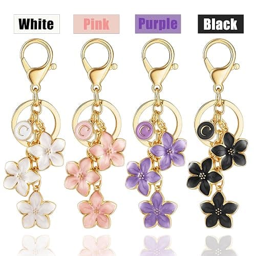 XGALBLA White/Pink/Black Big Cute Flower Initial Letter Keychain for Women, Flower Bag Charms Enameled Keychain Handbag Purse thumbnail 6
