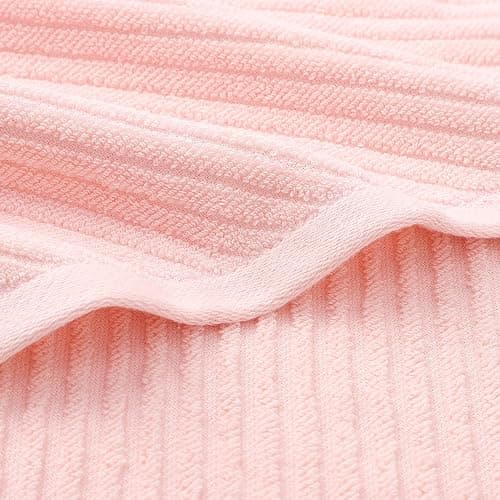 PiccoCasa Set of 2, Pink Ribbed Hand Towels for Bathroom 13 x 29 Inch 100% Cotton Soft Absorbent Soft Feeling Fast Drying Towels Hotel Spa Towel Face Towel - Pink thumbnail 5