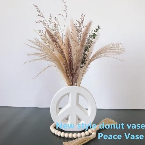 White Ceramic vase Including Wood Bead Garland with Tassels Peace vase Meditation Vase Modern Home Decor (White) thumbnail 5