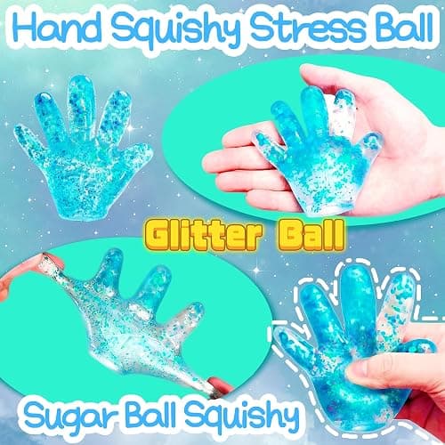 1Pcs Slow Rise Glitter Squishy Ball Fake Hand Sugar Stress Balls for Adults&Kids Novelty Squeeze Toy Sensory Fidget Toys Stress Relief Squishies for Party Favors Classroom Prizes (Blue) thumbnail 3