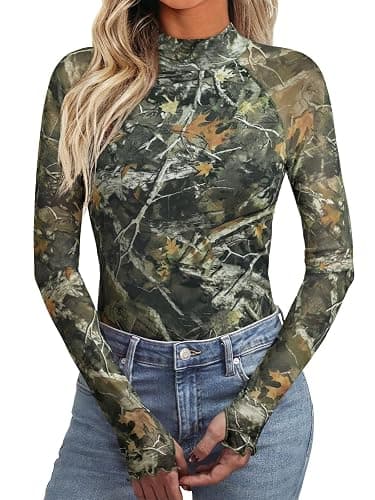 Dealmore Lace Sheer Long Sleeve Floral Mesh Mockneck Trendy Cute Going Out Tops for Women Fall Fashion Outfits 2025 Clothes - Image 1
