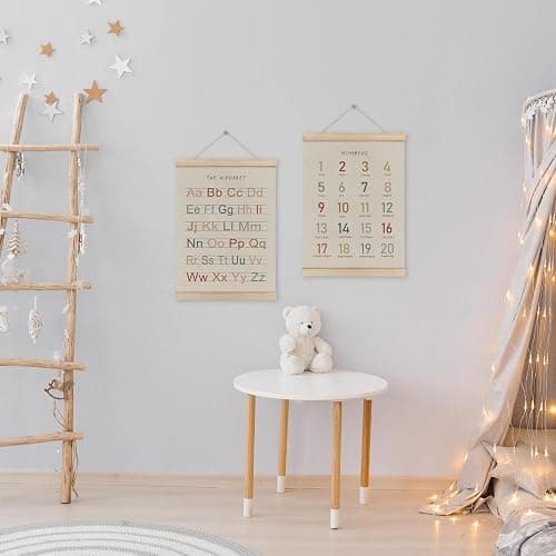 HRQKO Alphabet Numbers Poster Hanger Frame Set of 2, Nursery Wall Decor, ABC Banner Poster Wall Art with Wooden Frames, Alphabet Banner Wall Hanging Decor for Toddler Playroom Nursery, 12x16 Inch - 12X16 - Alphabet & Numbers thumbnail 4
