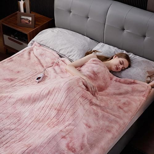Guohaoi Heated Blanket Electric Throw, Soft Faux Rabbit Fur Electric Blanket with 10 Heating Levels 5 Sitting Timer Auto Off, Cozy Warm Heating Blankets, Machine Washable(50"×60" Pink) thumbnail 6