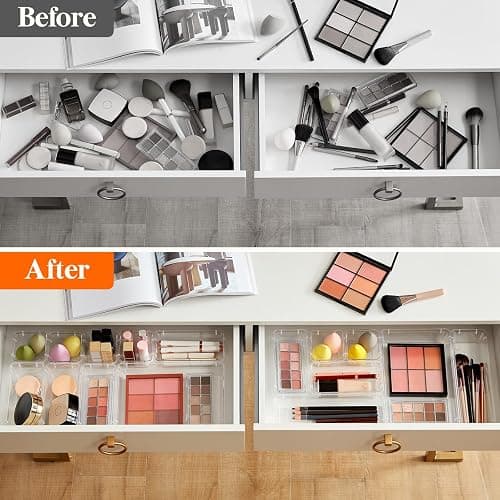 Lifewit 41 PCS Drawer Organizer Set Clear Plastic Desk Drawer Dividers Trays Dresser Storage Bins Separation Box for Makeup, Jewelries and Gadgets, Bedroom, Bathroom, Office thumbnail 6