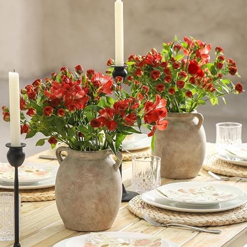 Dobbyby Ceramic Flower Vase 7.6 inch Farmhouse Rustic Vase Decorative Pottery Terracotta Vases for Home Decor Table Mantle Fireplace Living Room Bathroom Wedding Centerpiece (Whitewashed) thumbnail 7