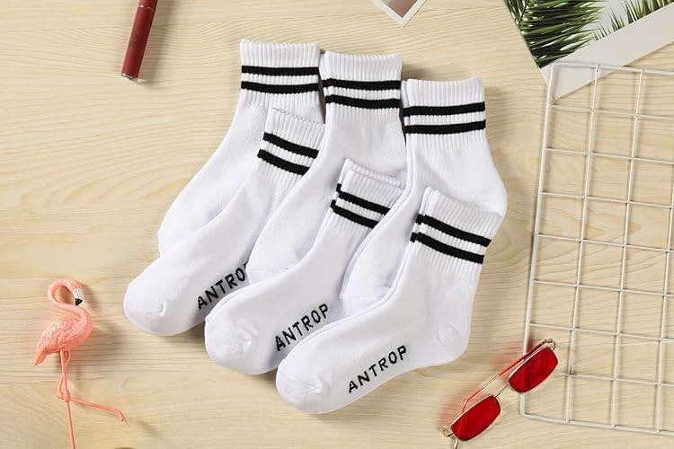 Antrop Quarter Crew Cotton Heel Tab Athletic Running Cushion 6 Pairs Socks, White, 9-12 thumbnail 2