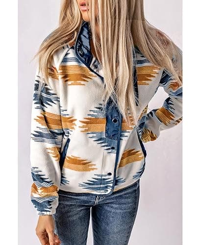 SELINK Womens Fleece Jacket Western Aztec Print Long Sleeve Snap Button Down Shacket Jackets with Pockets thumbnail 3