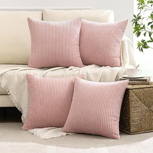 MIULEE Valentines Boho Farmhouse Throw Pillow Covers 18x18 Inch Set of 4 Mordern Nordic Cushion Covers Soft Corduroy Spring Home Decor for Couch Bed Sofa Living Room Pink thumbnail 2