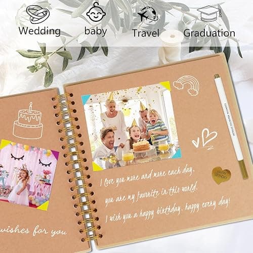 Artmag DIY Scrapbook Album 8 x 8 Inch Hardcover Kraft Blank Paper Scrap Book with 40 Sheets Memory Book for Family Wedding Photography Anniversary (Brown) - 8 Inch-40 Sheets - Brown thumbnail 4