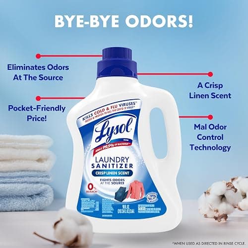 Lysol Laundry Sanitizer Additive, Bacteria-Causing Laundry Odor Eliminator, Detergent Additive, Crisp Linen, 90oz thumbnail 10