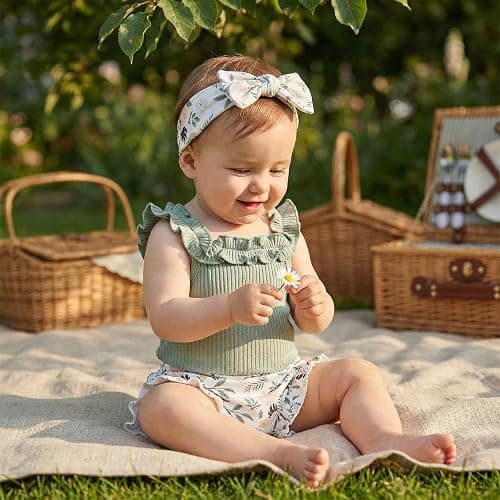 CIYCUIT Newborn Baby Girl Summer Clothes Ruffle Sleeveless Ribbed Top Bloomers Shorts Set thumbnail 2