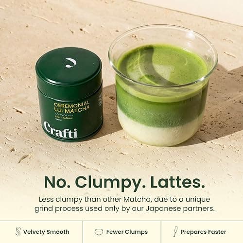 Crafti Ceremonial Grade Matcha Powder (Organic) - Unsweetened Authentic Japanese Daily Matcha Green Tea Powder from Uji, Kyoto for Barista-Grade Lattes (30g / 1.06oz) thumbnail 2