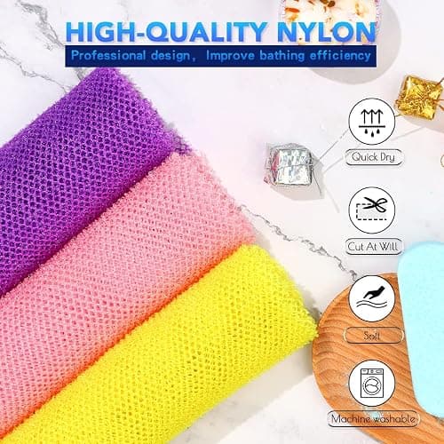 UJFQBH 3 Pieces African Bath Sponge African Net Long Net Bath Sponge Exfoliating Shower Body Scrubber Back Scrubber Skin Smoother,Great for Daily Use (Pink,Yellow,Purple) thumbnail 4