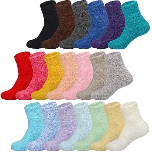 JaGely 20 Pairs Fuzzy Socks Bulk for Women Valentine's Day Gifts Fluffy Cozy Slipper Socks Warm Soft Winter Sleeping Gift for Men Home, Multicolored, Yoga - Image 1