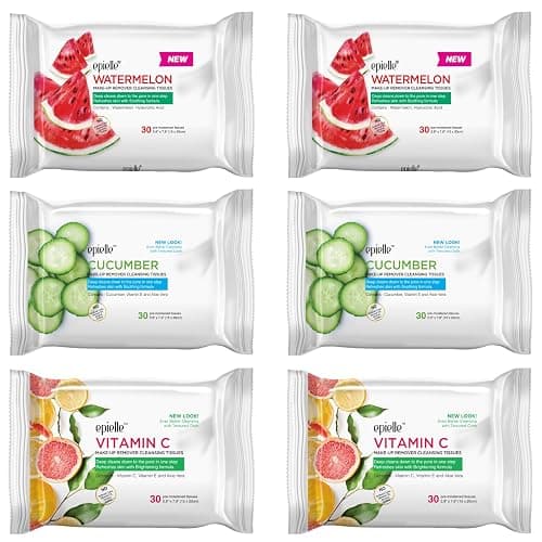 Epielle Makeup Remover Wipes, Remove Dirt, Oil, Waterproof Mascara, Gentle Daily Facial Cleanser Towelettes with Vitamin C, Watermelon & Cucumber, Hypoallergenic & Alcohol-Free, 30 Count (Pack of 6) - Image 1