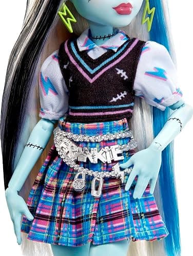 Monster High Doll, Frankie Stein with Blue & Black Streaked Hair in Signature Look with Fashion Accessories & Pet Dog Watzie thumbnail 4