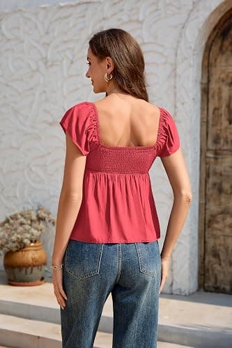 Navonta Womens Flowy Babydoll Tank Tops Ruffle Short Sleeve Tank Top Sweetheart Neck Peplum Smocked Back Going Out Top 2026 thumbnail 2