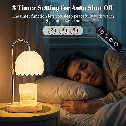 Heymirro Candle Warmer Lamp with Timer Dimmer Adjustable Height, Wax Warmer Lamp for Jar Candles with 2 Bulbs, for Home Decor, Mother's Day, Birthday Gifts for Women(White) thumbnail 2