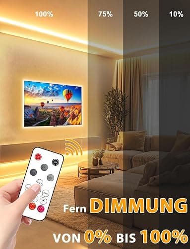 Lamomo COB LED Streifen, Warmweiss Dimmbar 5M LED Strip, Wasserdicht 3000K Neon Led Leiste mit Fernbedienung, 10mm Breit, Silikon Flexibel Lichtleiste für Schlafzimmer Innen Außen Küche Deko, CRI90+ thumbnail 2