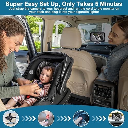 Baby Car Camera Ease Installation - Gift for Newborn Protect Baby's Eyes Color Image Clear Night Vision HD 1080P No-Sloshing Hide Lights 150° Wide View Angle for 3 Kids - LK12 thumbnail 3