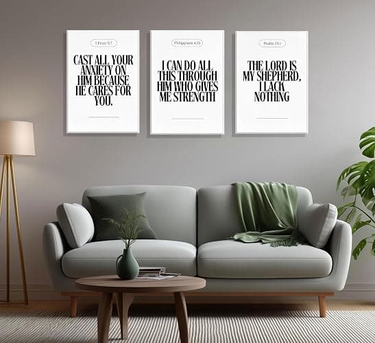 3Pcs Black and White Bible Verse Canvas Wall Art Christian Posters Faith Scripture Prints Inspirational Wall Decor Minimalist Jesus Pictures for Home Living Room Bedroom Framed thumbnail 5