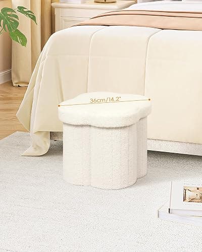 B FSOBEIIALEO Ottoman Cube Storage, Flowers Shaped Ottoman with Storage Teddy Ottomans Foot Stool Footrest for Lving Room, Boucle Stool Ottoman Seat for Dorm Room, White 12.6"x12.6"x12.6" thumbnail 2