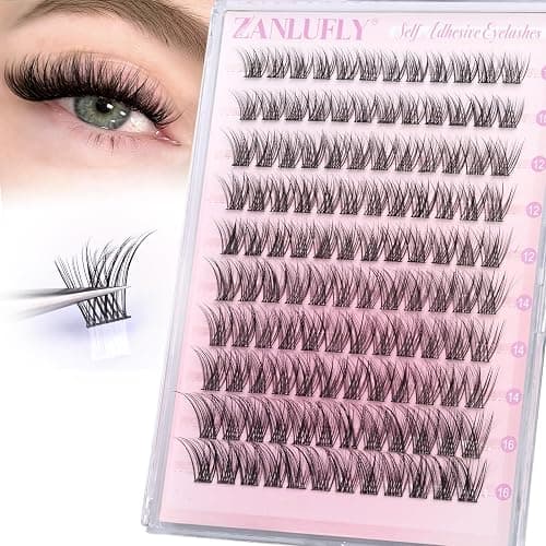 Self Adhesive Eyelashes Natural Self Adhesive Lash Clusters Pre-glued Eyelashes Clusters C Curl No Glue Lashes Wispy Cluster Lashes 10-16MM DIY Individual Lashes by zanlufly - Image 1