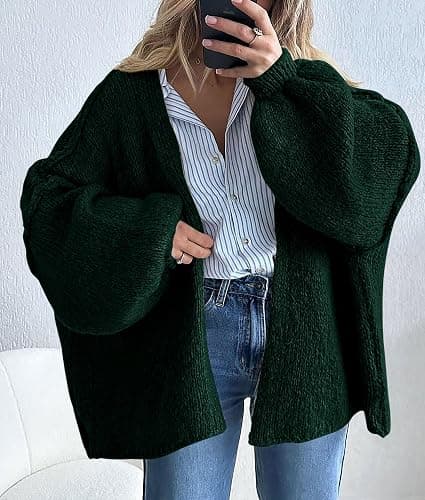 PRETTYGARDEN Womens Oversized Cardigan Sweaters 2025 Fall Long Lantern Sleeve Knit Open Front Lightweight Sweater thumbnail 6
