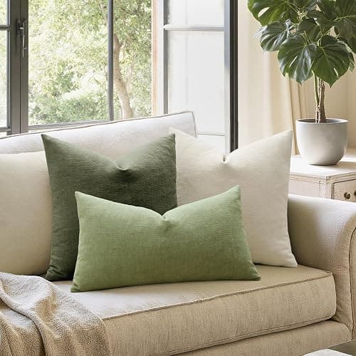 MIULEE Olive Green Couch Pillow Covers 18x18 Inch, Set of 2 Soft Chenille Decorative Throw Pillow Covers Farmhouse for Sofa Living Room Bed thumbnail 3