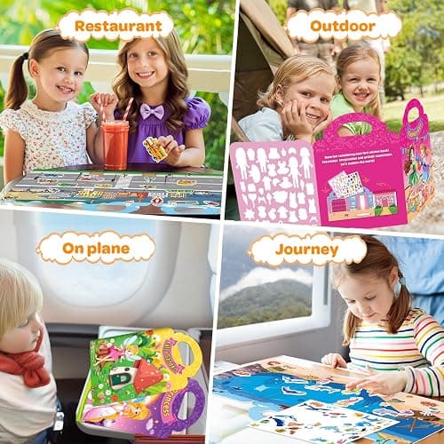 4 Sets Reusable Sticker Books for Toddler, Dress Up Stickers Book for Girls, Arts Crafts Jelly Stickers Travel Toys, Birthday and Christmas Gifts for Kids 3 4 5 6, Princess, Mermaid, Fairy Tale thumbnail 7