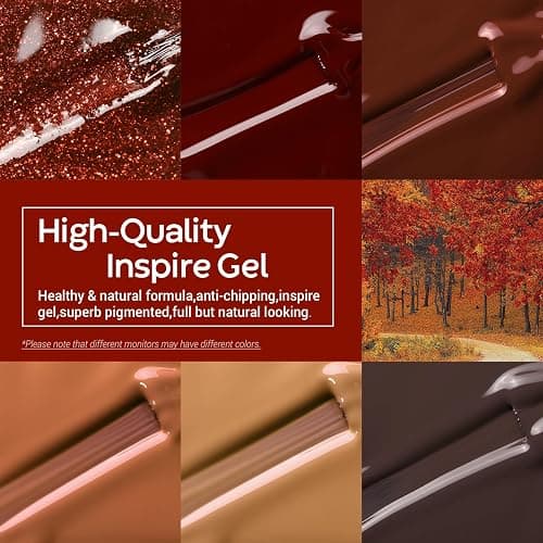 Modelones Gel Nail Polish Set, 6 Colors 2025 Christmas Nude Brown Burnt Orange Glitter Gel Polish Dark Red Wine Burgundy Maroon Nail Polish Soak Off Winter Nail Art Manicure Kit DIY Salon Gift thumbnail 2