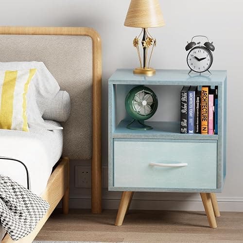 Aenuert Night Stand, Blue Kids Nightstand with Drawer, Nursery Side Table with Open Storage, 2-Tier Modern End Table, Bedside Table for Small Space, Living Room, Bedroom thumbnail 4