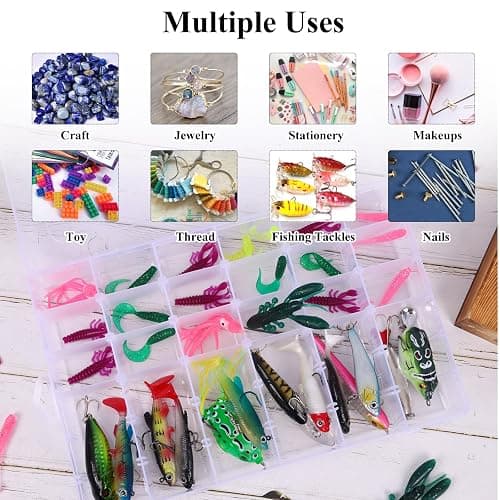 OUTUXED 4 Pack 36 Grids Plastic Bead Organizer Box with Dividers, Clear Craft Tackle Box Parts Storage Containers with Compartments for Jewelry Fishing Tackle Art DIY with 5 Sheets Label Stickers thumbnail 5