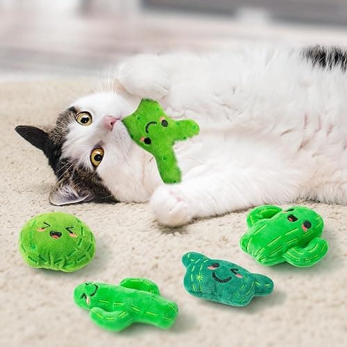 MALLMALL6 Catnip Toys for Cat - 5Pcs Cactus Prickly Plants Catmint Interactive Kitten Toy for Indoor Cats, Cute Soft Green Pet Supplies for Kitty Lover Gifts, Kitten Teething Chew Presents Set thumbnail 4