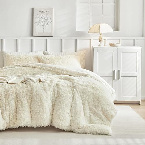 LenLuck Fluffy Full Size Comforter Set, Cream White Comforter with 2 Pillow Shams, Ultra Soft Thick Comforter, Fuzzy Bedding Plush Comforter Sets, Cozy Full Size Bed Set for All Seasons thumbnail 2