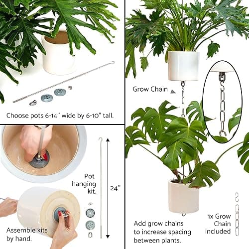 SkyPots - 24-inch Pot Hangers (2 Kits) + Grow Chains (1 Set) - Hang and Connect Large Clay Pots w/Drainage for Healthy Plants, Hanging Planter Vertical Garden, Indoor/Outdoor, Stainless Steel - 2 thumbnail 4